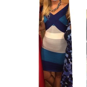 Venus blue color block bandage dress